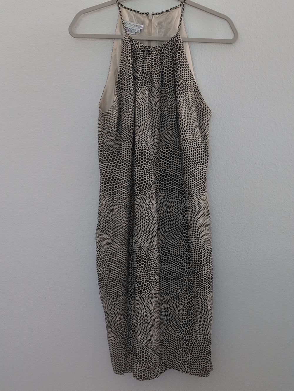 Vintage Maggy London Silk Black and Cream Animal Print Midi Dress